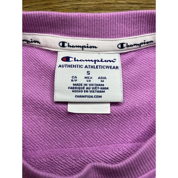 Champion Sweatshirt Women's Small Pink Pullover Crew Neck Puff Sleeve Athletic - Picture 5 of 12